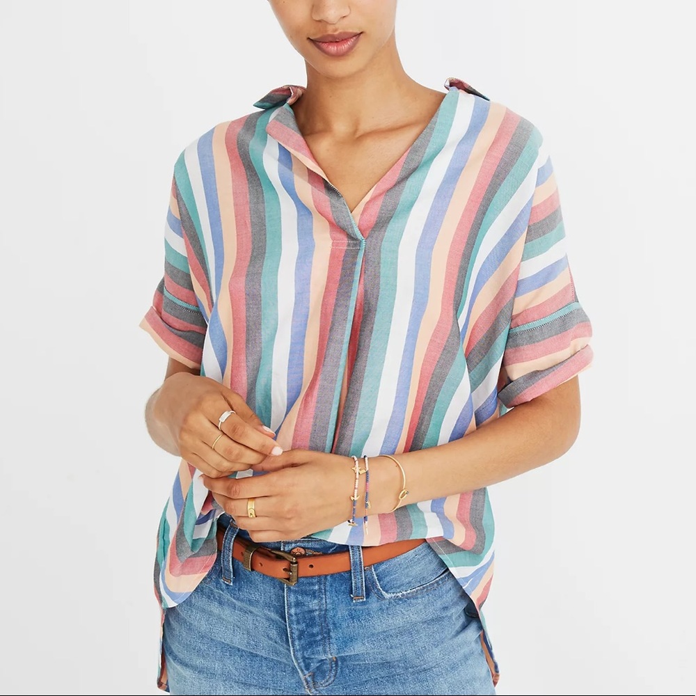 Madewell Courier Button-Back Shirt in Festival Stripe
